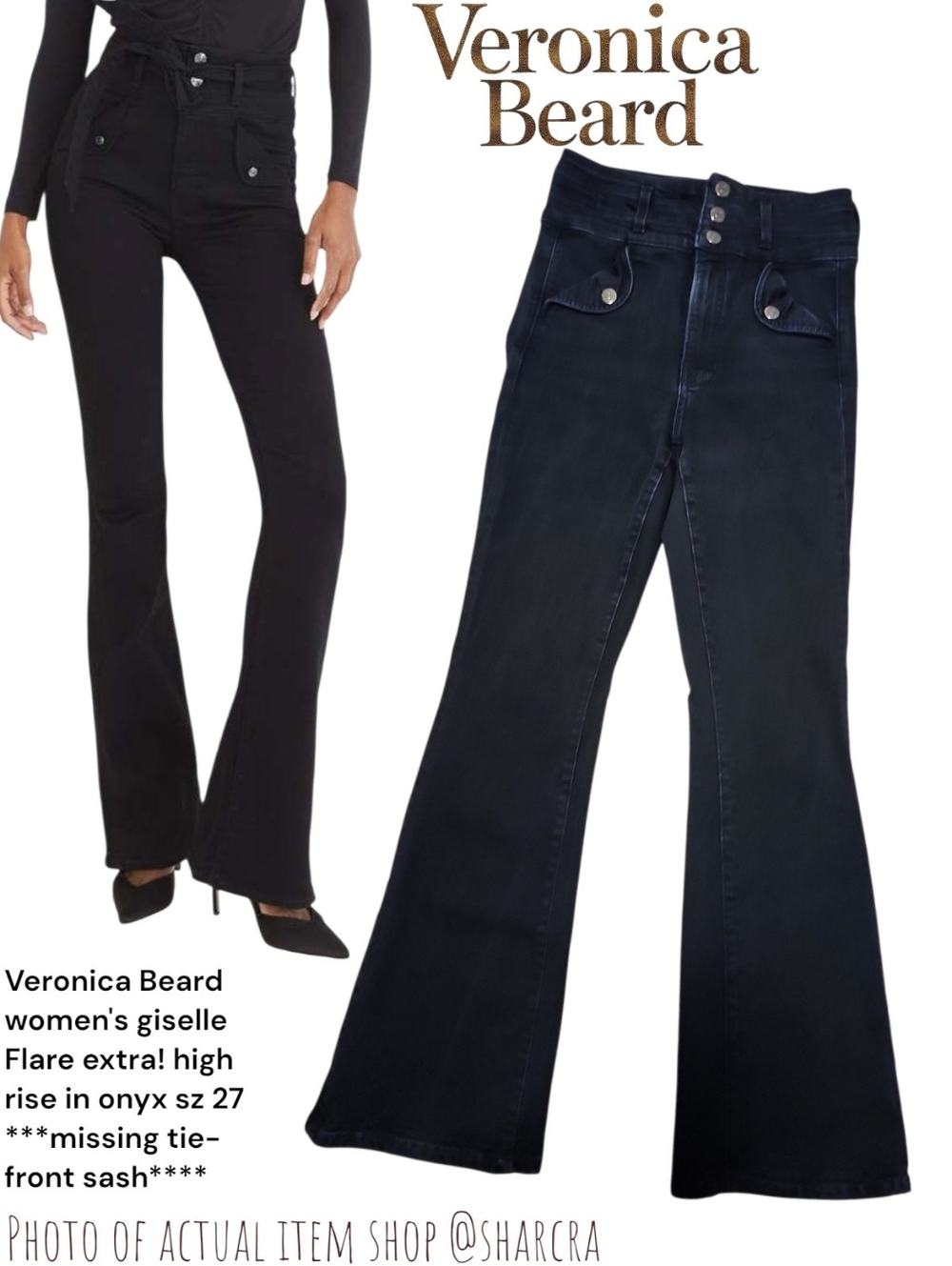 Veronica Beard women giselle Flare extra! high rise onyx Black Stretch Jeans 27